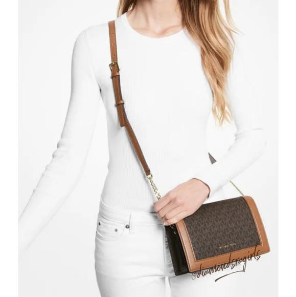 MICHAEL KORS Jet Set Large Logo Crossbody Bag Chain Bag Boy Bag - Picture 1 of 16